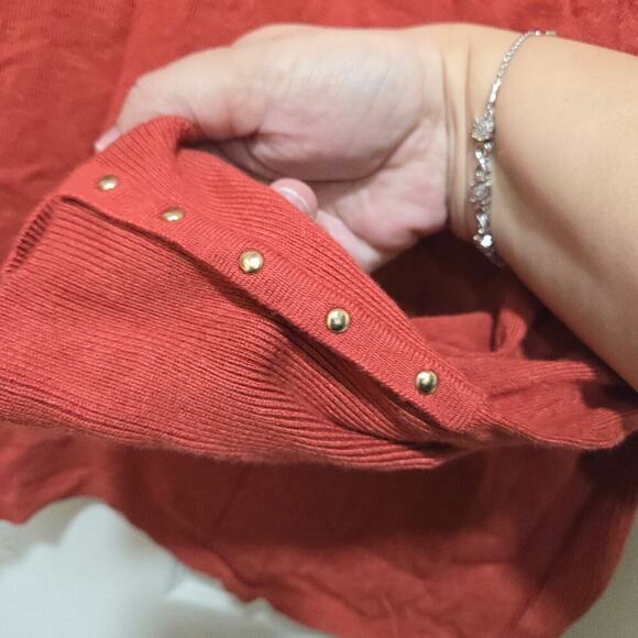 JM Collection Rust Orange Studded Sleeve Sweater Top XL - Picture 5 of 9